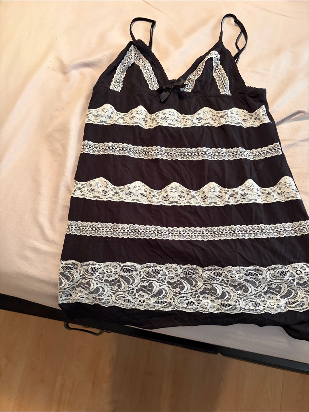 Victoria's Secret Black Slip Chemise with White Lace Trim